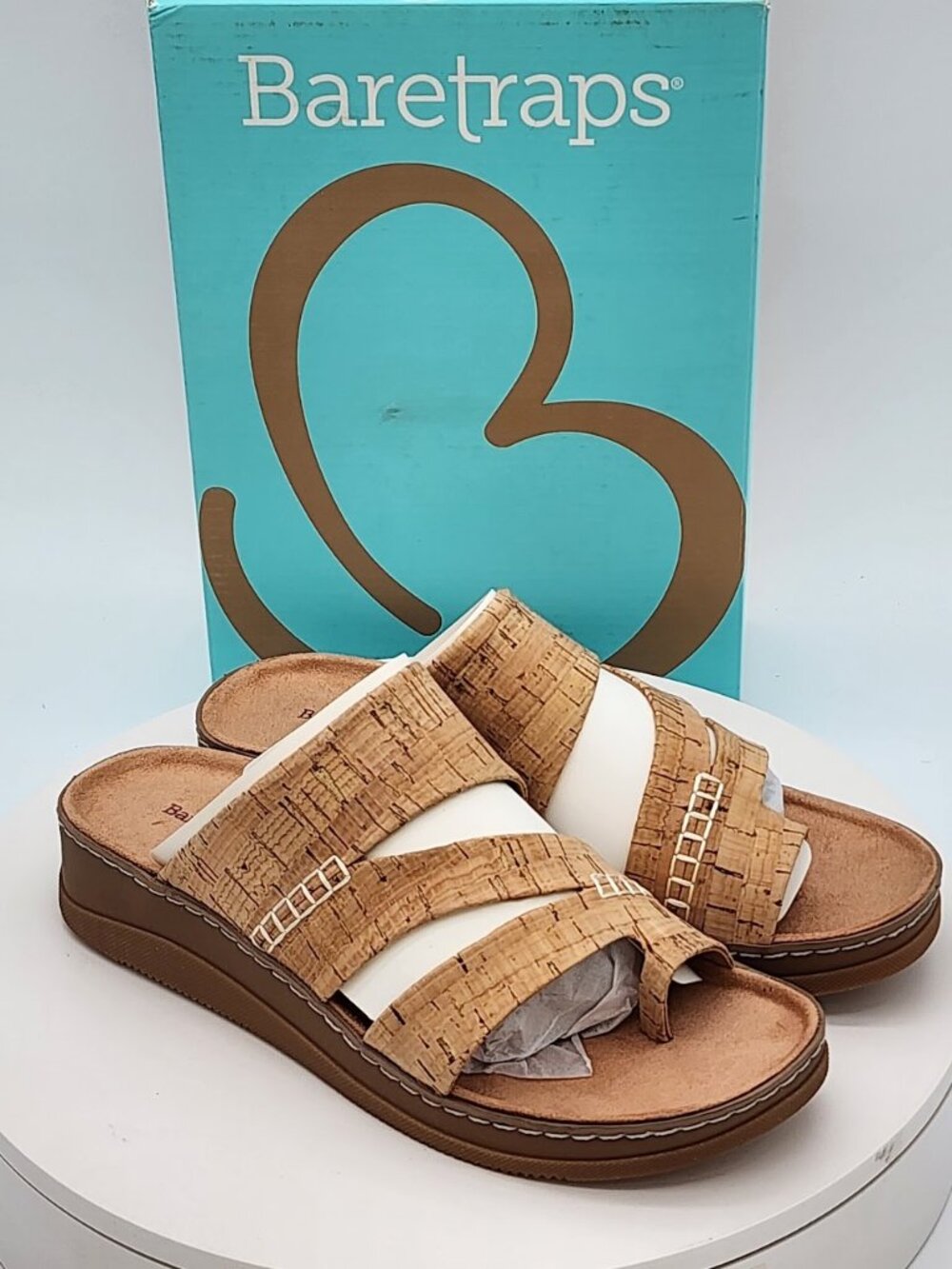 Baretraps Fresha Natural Cork Triple Strap Toe Loop Slide Sandals  Size 7.5